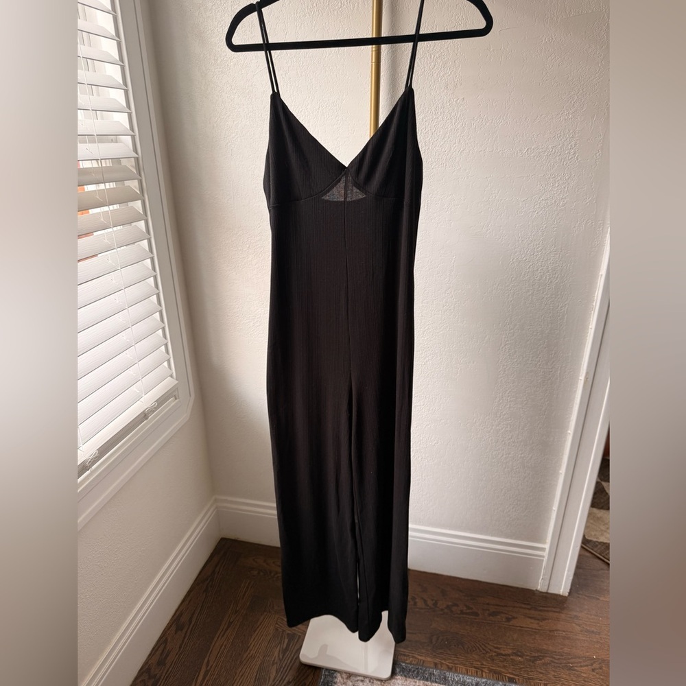 Forever 21 Ribbed Black Jumpsuit Wide Leg Pants Size Large